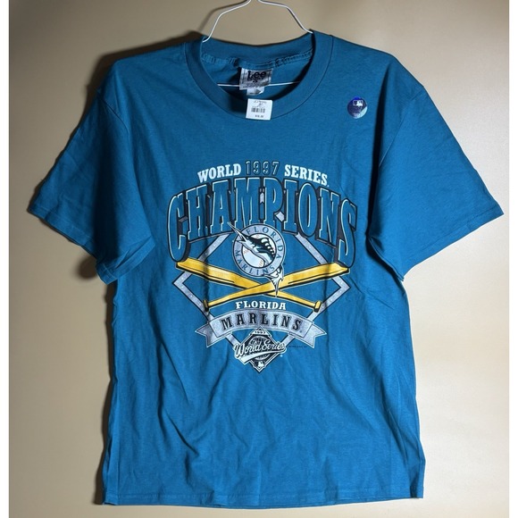 Vintage 1997 WORLD SERIES CHAMPIONS FLORIDA MARLINS Official Roster TEE L MLB - Picture 1 of 5